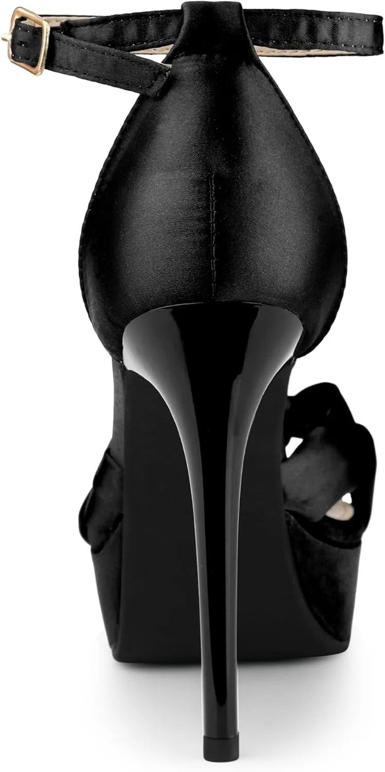 Allegra K Women's Platform Heels Twist Knot Stiletto Heel Satin Heel Sandals