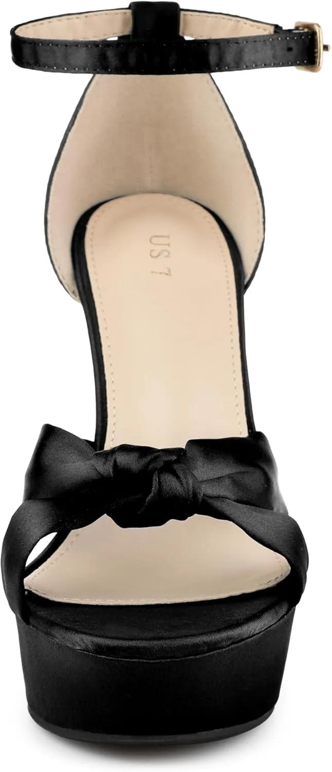 Allegra K Women's Platform Heels Twist Knot Stiletto Heel Satin Heel Sandals