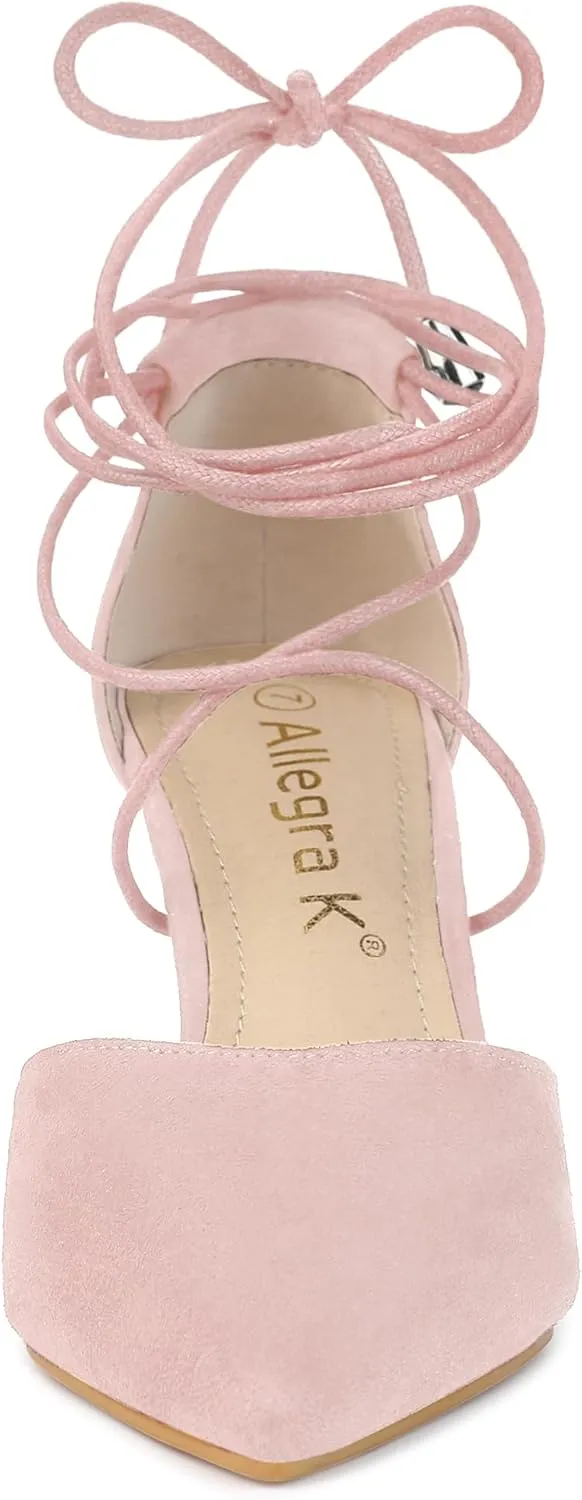 Allegra K Women's Pointed Toe Dress Pumps Lace Up Stiletto Heels Sandals