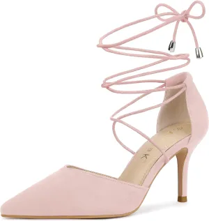 Allegra K Women's Pointed Toe Dress Pumps Lace Up Stiletto Heels Sandals