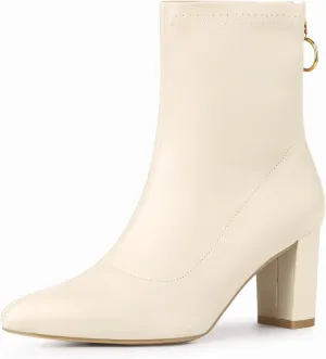 Allegra K Women's Pointy Toe Back Zip Block Heel Ankle Boots
