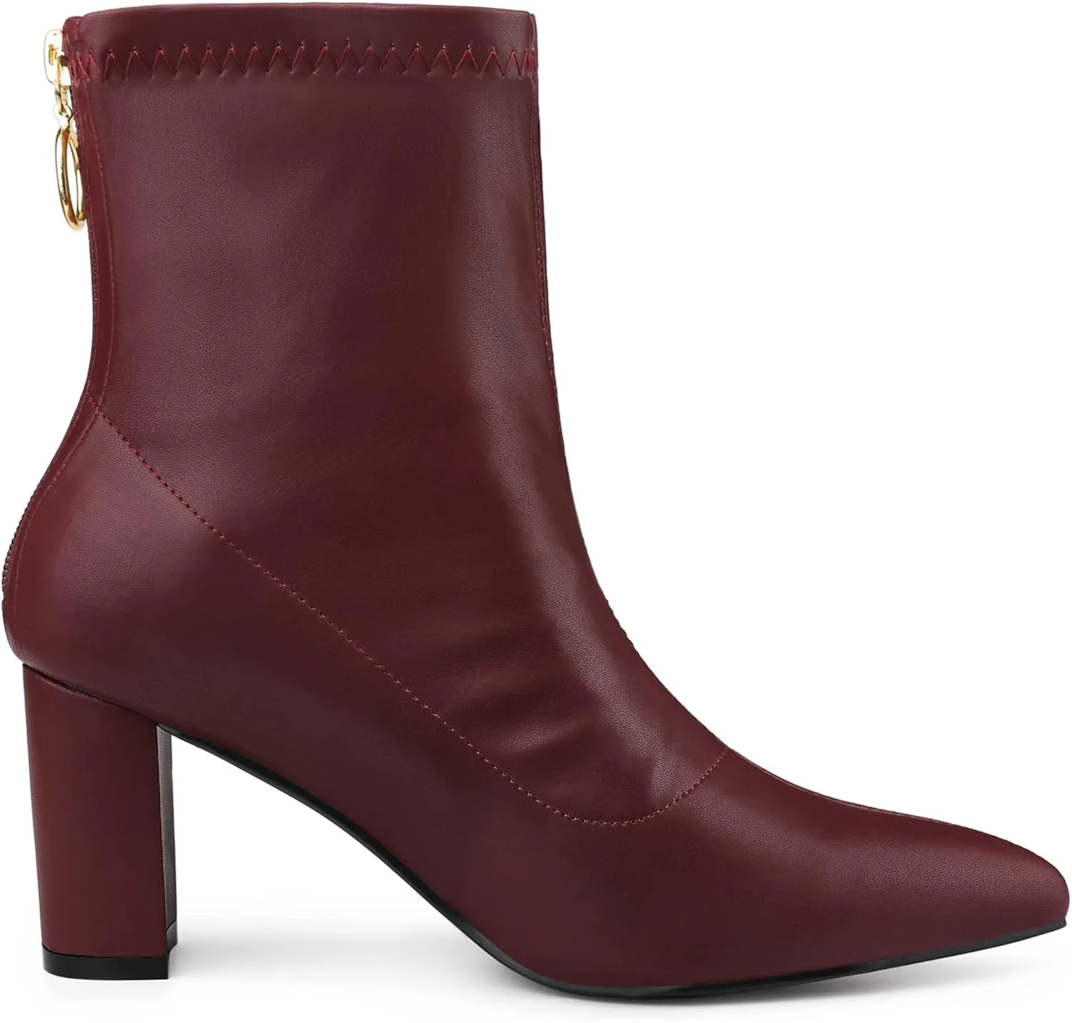 Allegra K Women's Pointy Toe Back Zip Block Heel Ankle Boots