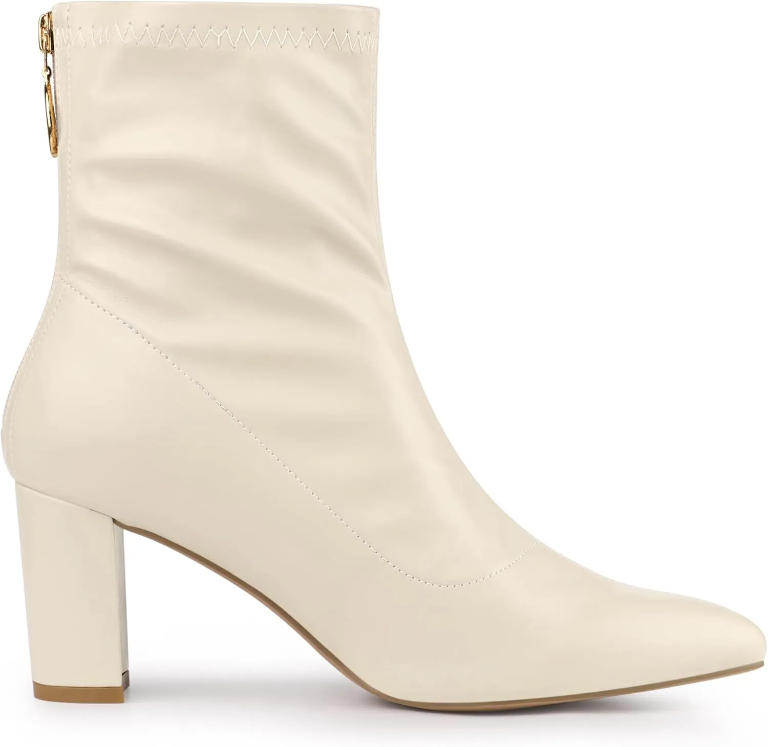 Allegra K Women's Pointy Toe Back Zip Block Heel Ankle Boots