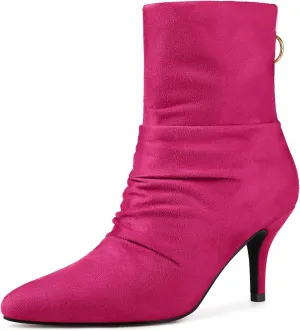 Allegra K Women's Pointy Toe Slouch Back Zipper Stiletto Heel Ankle Boots