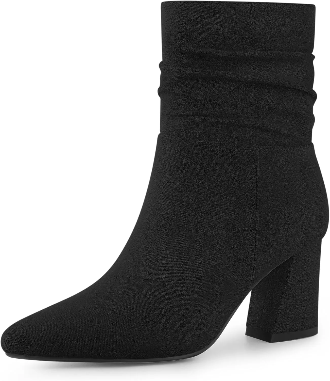 Allegra K Women's Pointy Toe Slouched Zipper Chunky Heel Ankle Boots