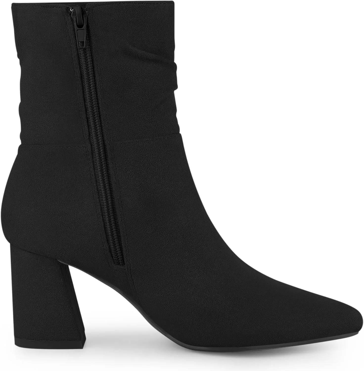 Allegra K Women's Pointy Toe Slouched Zipper Chunky Heel Ankle Boots