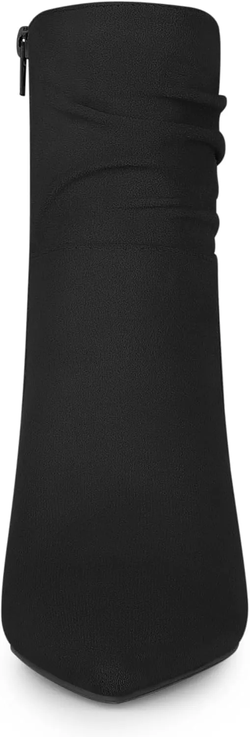 Allegra K Women's Pointy Toe Slouched Zipper Chunky Heel Ankle Boots