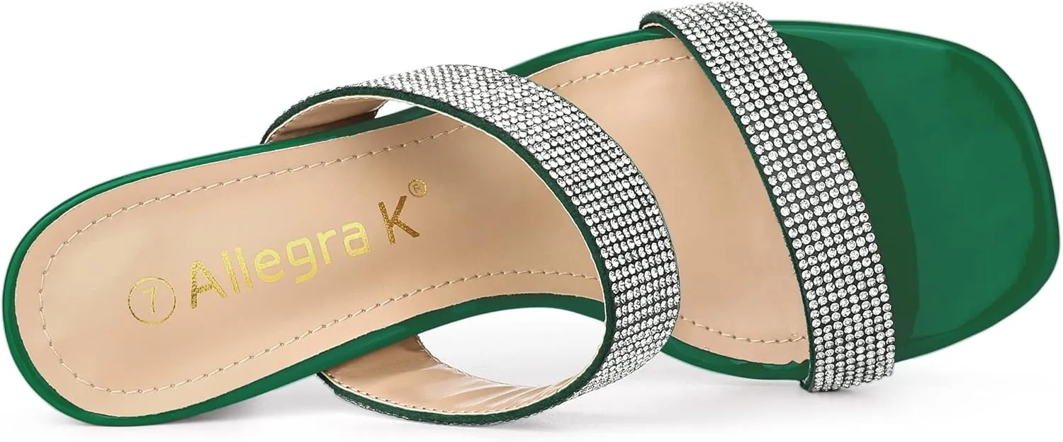 Allegra K Women's Rhinestone Chunky Heel Slide Heel Sandals