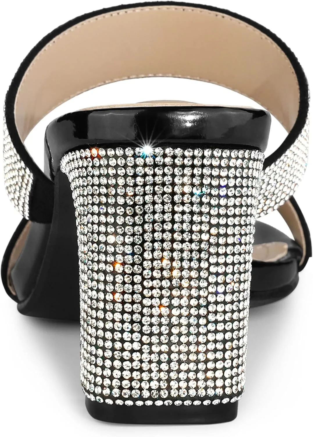 Allegra K Women's Rhinestone Chunky Heel Slide Heel Sandals