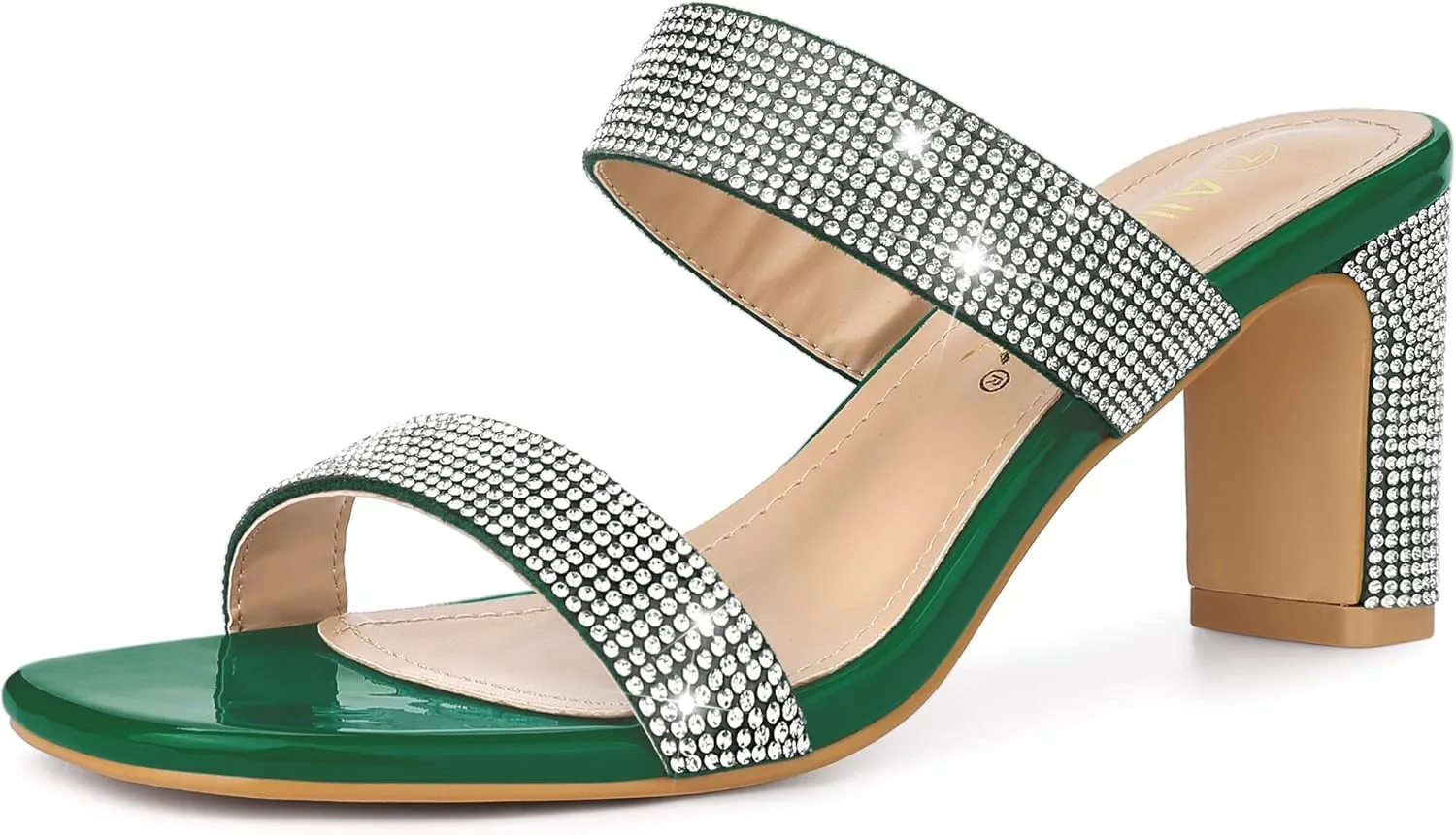 Allegra K Women's Rhinestone Chunky Heel Slide Heel Sandals