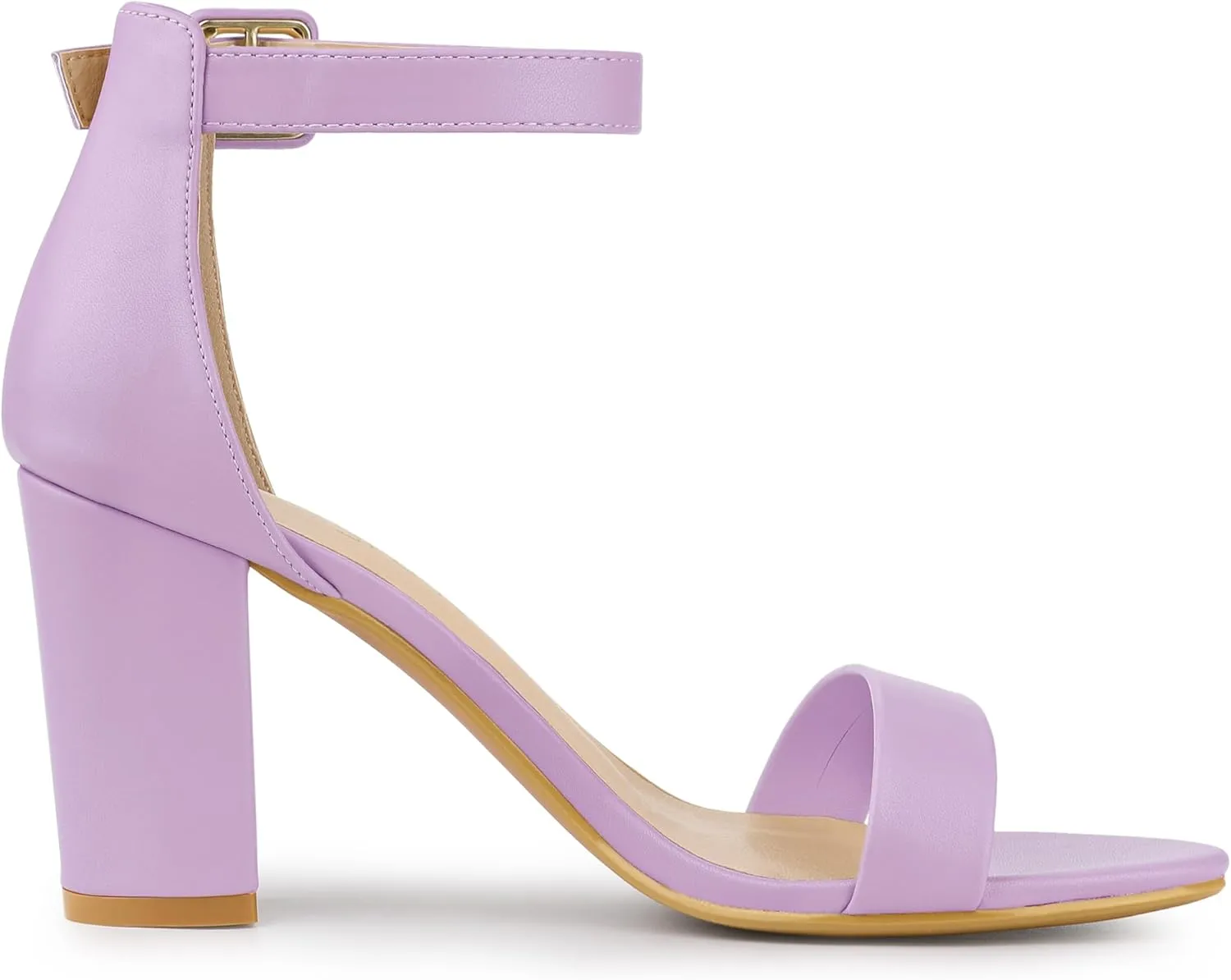 Allegra K Women's Solid Open Toe Buckle Block Heel Ankle Strap Sandals
