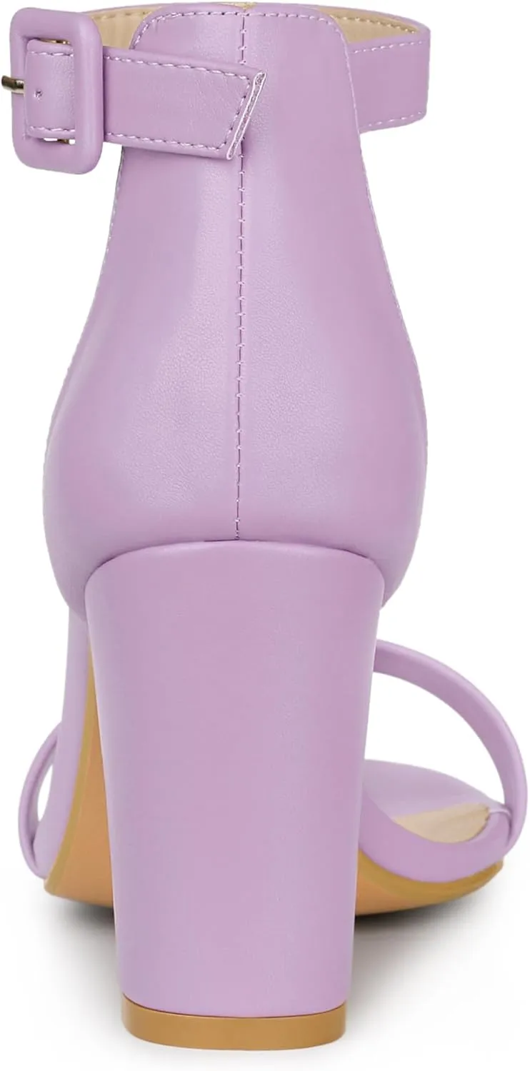Allegra K Women's Solid Open Toe Buckle Block Heel Ankle Strap Sandals