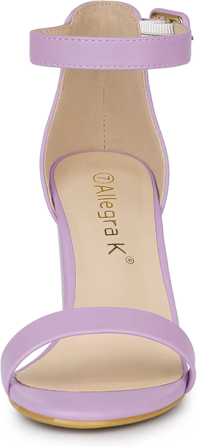 Allegra K Women's Solid Open Toe Buckle Block Heel Ankle Strap Sandals