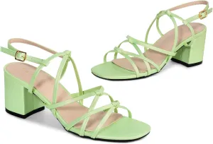 Allegra K Women's Square Toe Knots Ankle Strap Chunky Heels Sandals