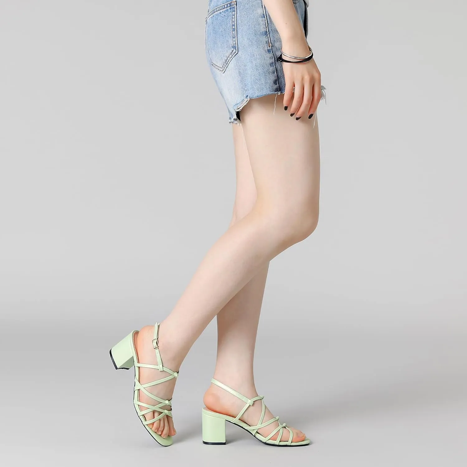 Allegra K Women's Square Toe Knots Ankle Strap Chunky Heels Sandals