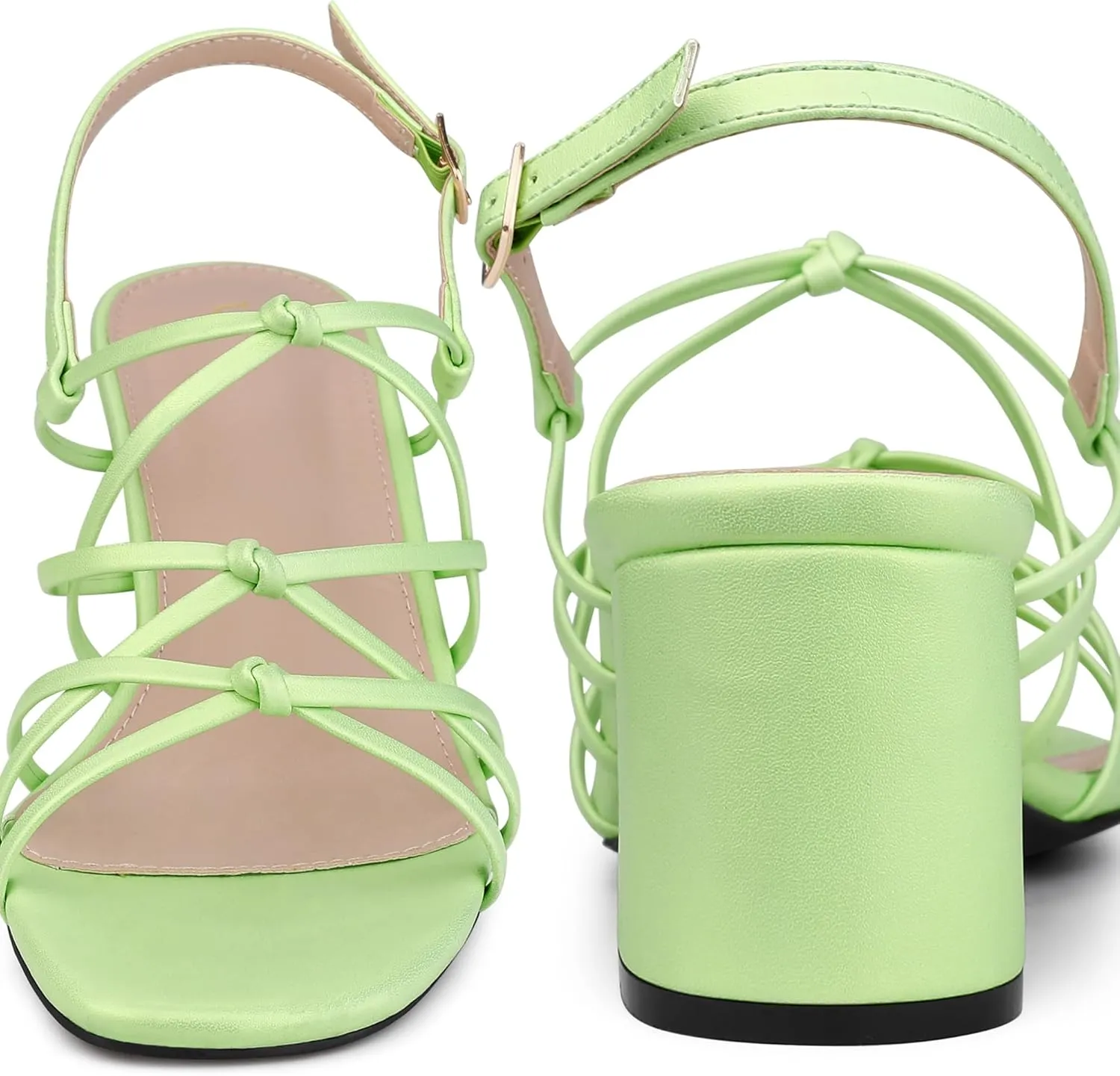 Allegra K Women's Square Toe Knots Ankle Strap Chunky Heels Sandals