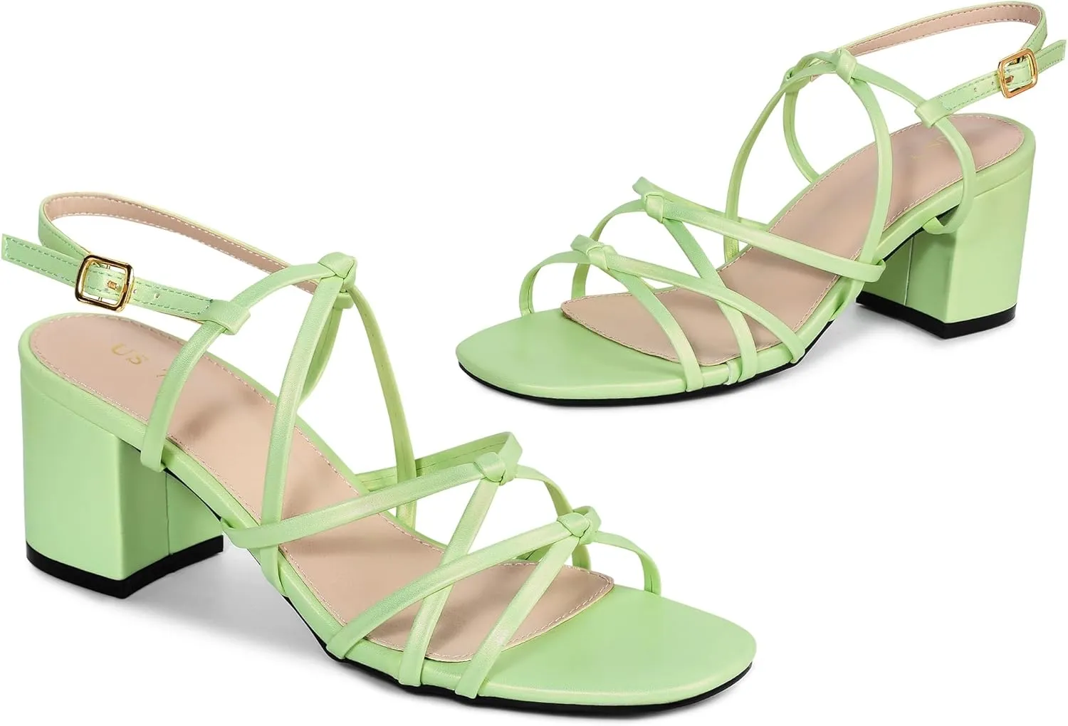 Allegra K Women's Square Toe Knots Ankle Strap Chunky Heels Sandals