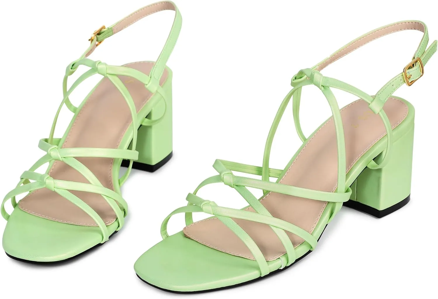 Allegra K Women's Square Toe Knots Ankle Strap Chunky Heels Sandals