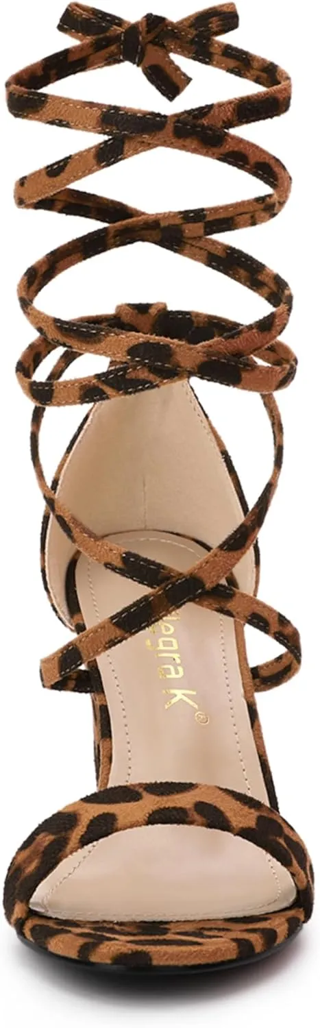Allegra K Women's Strappy Lace Up Heel Chunky High Heels Sandals