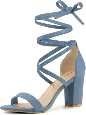 Allegra K Women's Strappy Lace Up Heel Chunky High Heels Sandals