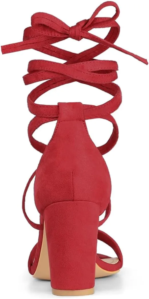 Allegra K Women's Strappy Lace Up Heel Chunky High Heels Sandals