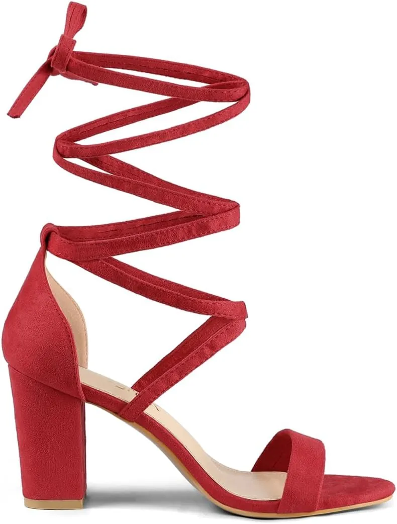 Allegra K Women's Strappy Lace Up Heel Chunky High Heels Sandals