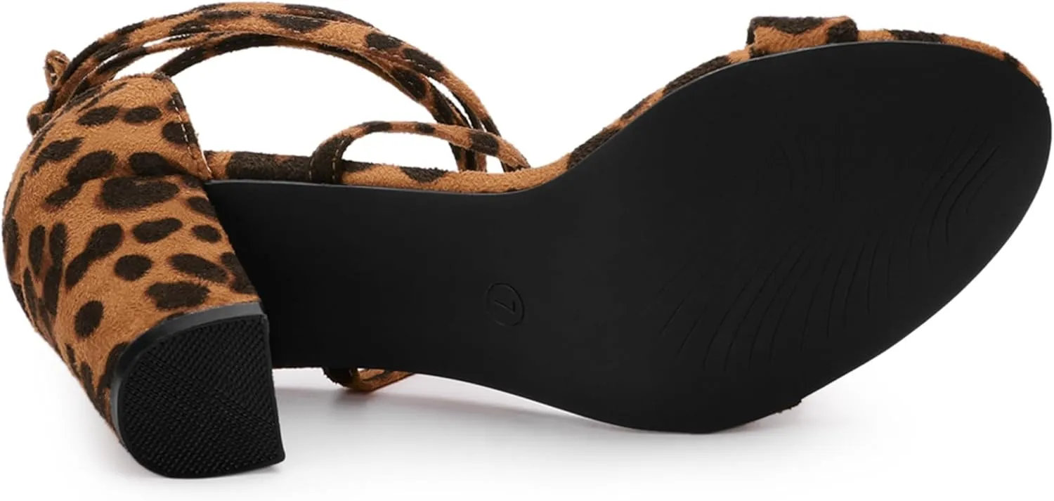 Allegra K Women's Strappy Lace Up Heel Chunky High Heels Sandals