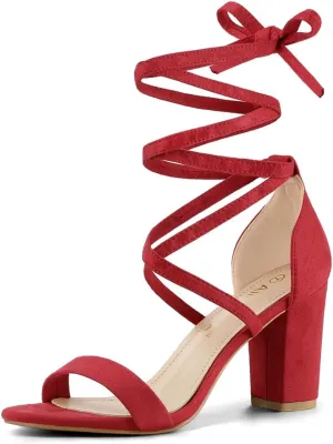 Allegra K Women's Strappy Lace Up Heel Chunky High Heels Sandals