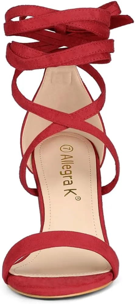 Allegra K Women's Strappy Lace Up Heel Chunky High Heels Sandals