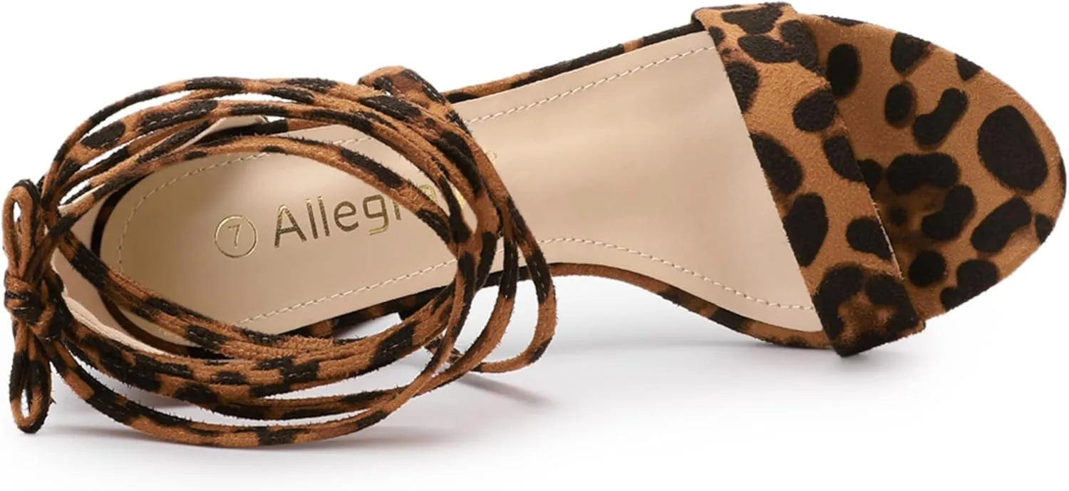 Allegra K Women's Strappy Lace Up Heel Chunky High Heels Sandals
