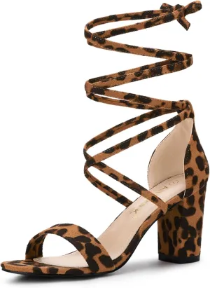 Allegra K Women's Strappy Lace Up Heel Chunky High Heels Sandals
