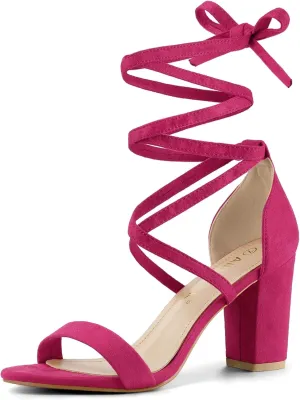 Allegra K Women's Strappy Lace Up Heel Chunky High Heels Sandals