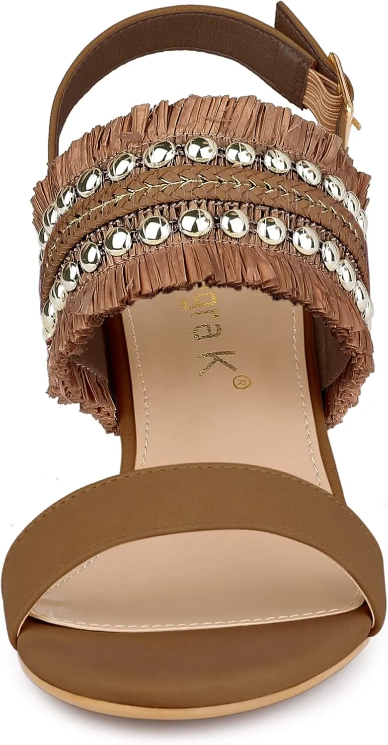 Allegra K Women's Tassels Braided Strap Chunky Heel Mexican Sandal Bohemian Shoes