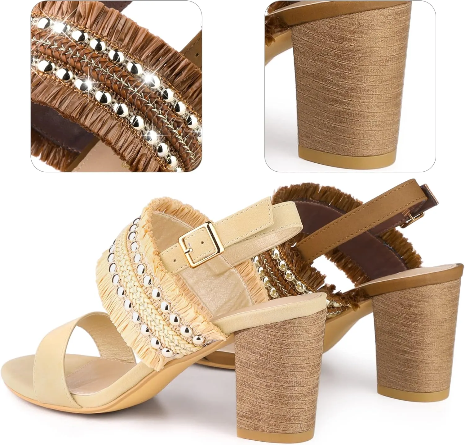 Allegra K Women's Tassels Braided Strap Chunky Heel Mexican Sandal Bohemian Shoes