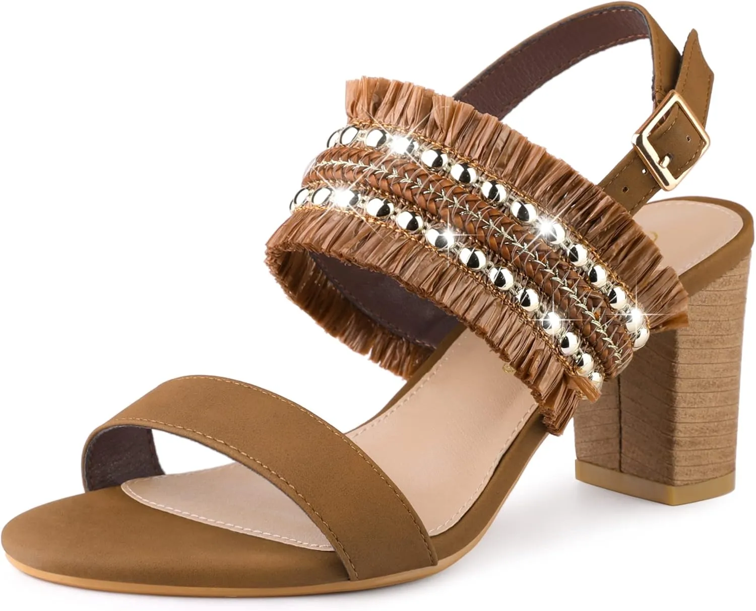 Allegra K Women's Tassels Braided Strap Chunky Heel Mexican Sandal Bohemian Shoes