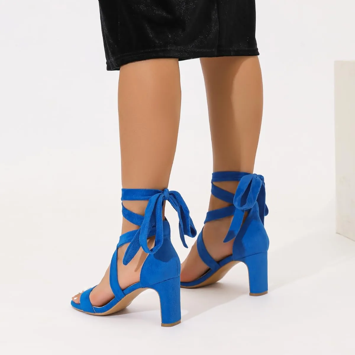 Amoji Women 3 Inch Strappy Heels Lady Heeled Sandal Strap Up Wedding Party Shoes 333