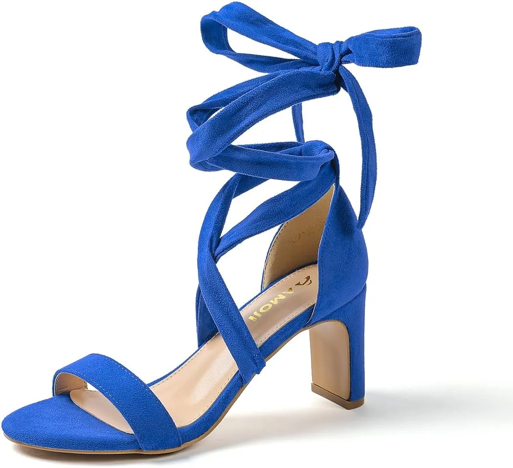 Amoji Women 3 Inch Strappy Heels Lady Heeled Sandal Strap Up Wedding Party Shoes 333
