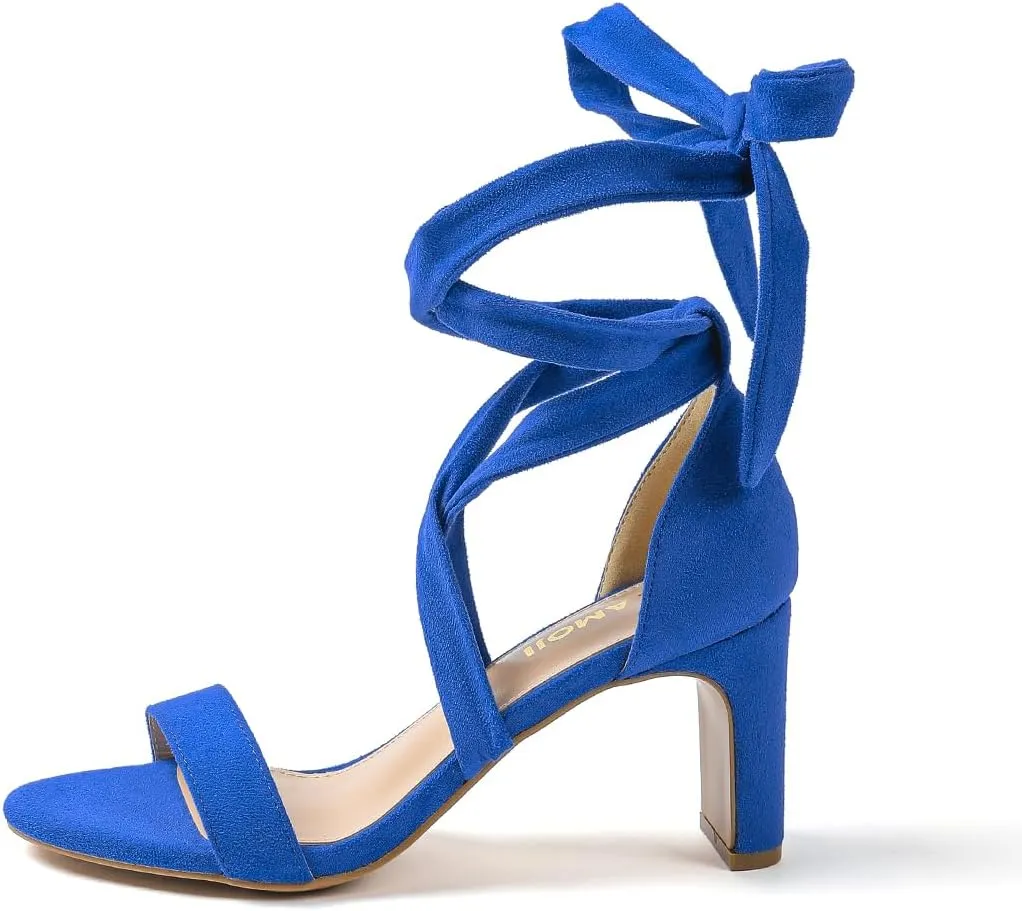 Amoji Women 3 Inch Strappy Heels Lady Heeled Sandal Strap Up Wedding Party Shoes 333