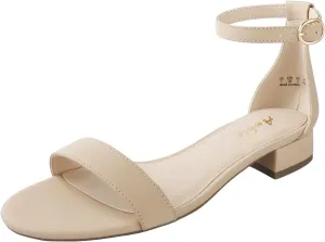 Ankis Nude Black White Women Sandals Dressy 1 Inch Low Block Heel Strappy Open Toe Flat Casual Sandals for Women Comfortable Adjustable Ankle Strap Shoes Wedding Summer 2024