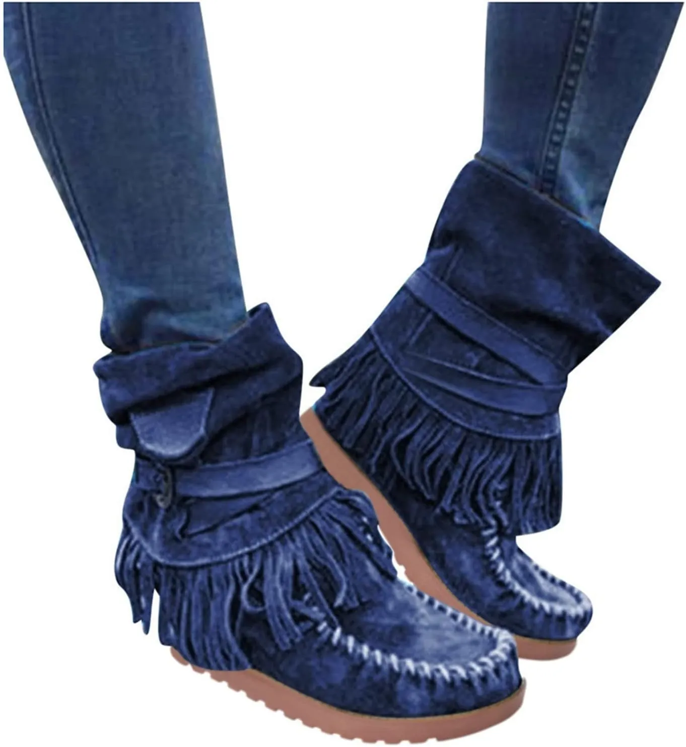 Ankle Boots for Women Womens Fall Boots Casual Fashion Retro Toe Short Women's Fringe Boots Round Flat Women's Boots