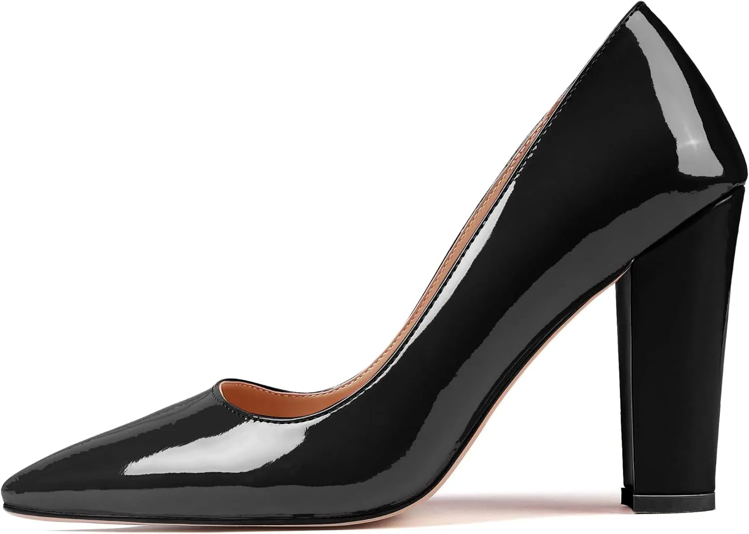 AUMOTED Women High Heel Pumps Shoes Solid Slip On Chunky Heel Block Heel Pointed Toe Work Heel