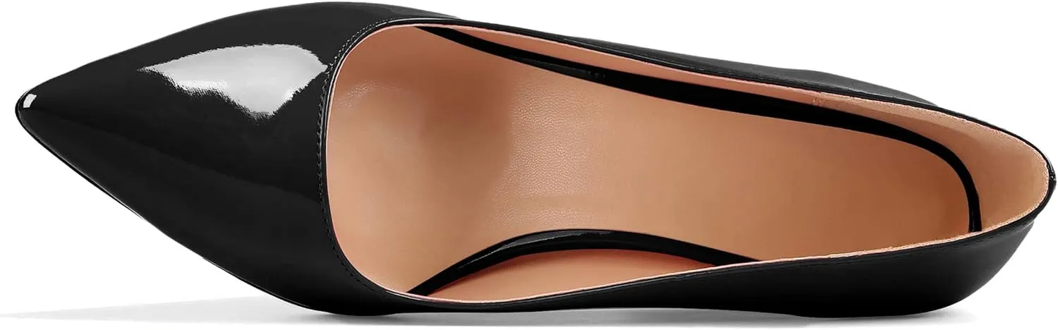 AUMOTED Women High Heel Pumps Shoes Solid Slip On Chunky Heel Block Heel Pointed Toe Work Heel