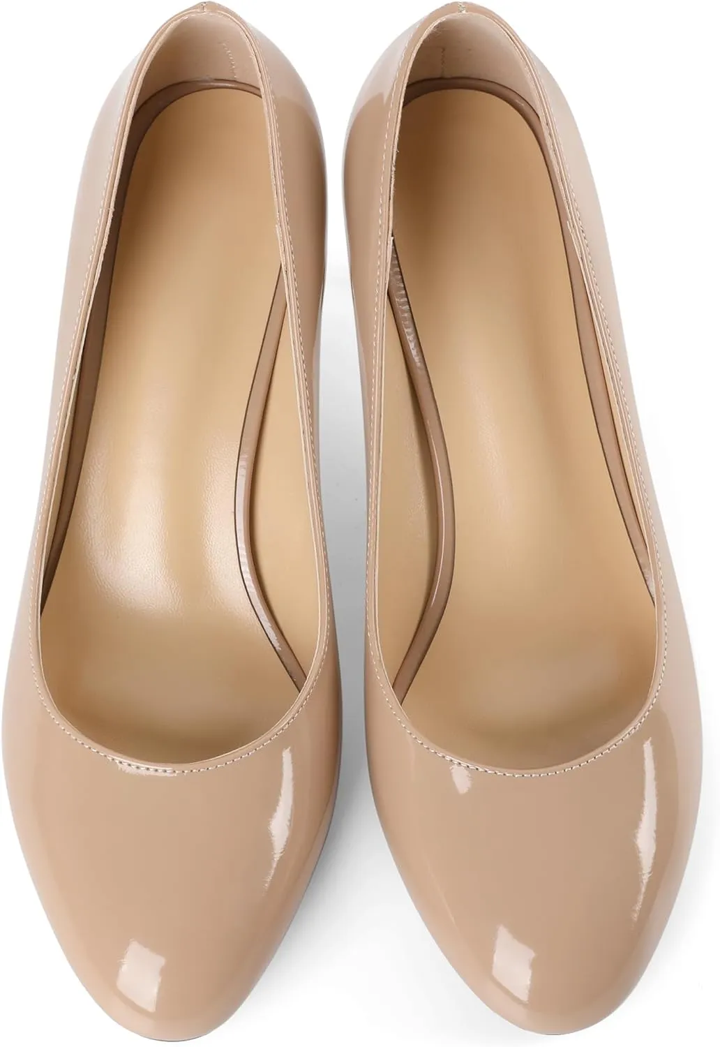 AUMOTED Women Stiletto Low Mid Heel Pumps Solid Closed Round Toe Heeled Patent Ladies Office Classic Dress Shoes 2.5 Inches