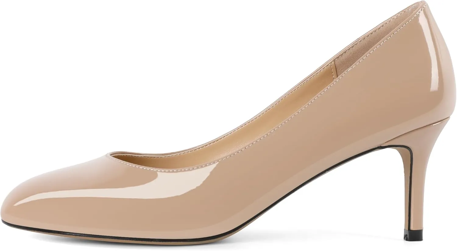 AUMOTED Women Stiletto Low Mid Heel Pumps Solid Closed Round Toe Heeled Patent Ladies Office Classic Dress Shoes 2.5 Inches