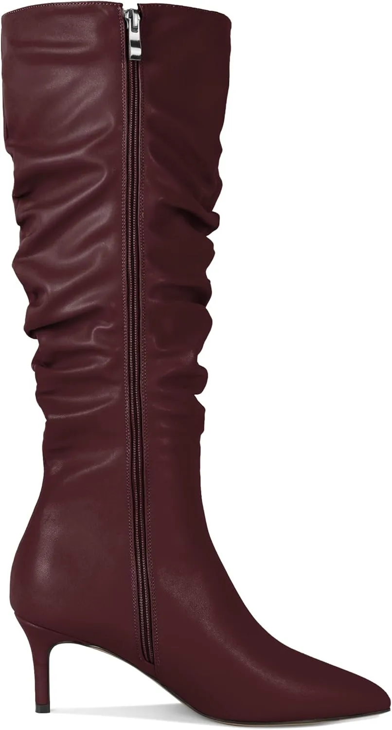 AUMOTED Womens Slouchy Knee High Boots Mid Calf Boots Kitten Heel Pointed Toe Pull On Long Boots Winter Shoes 2.5 Inch Heeled Boots