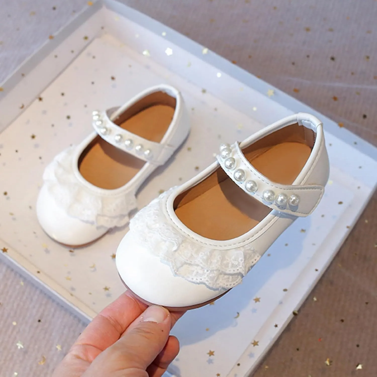 Baby Girls Leather Beaded Strap Lace Sandals Low Heel Closed Toe Ankle Summer Shoes Kids Toddler Formal Wedding Sandals