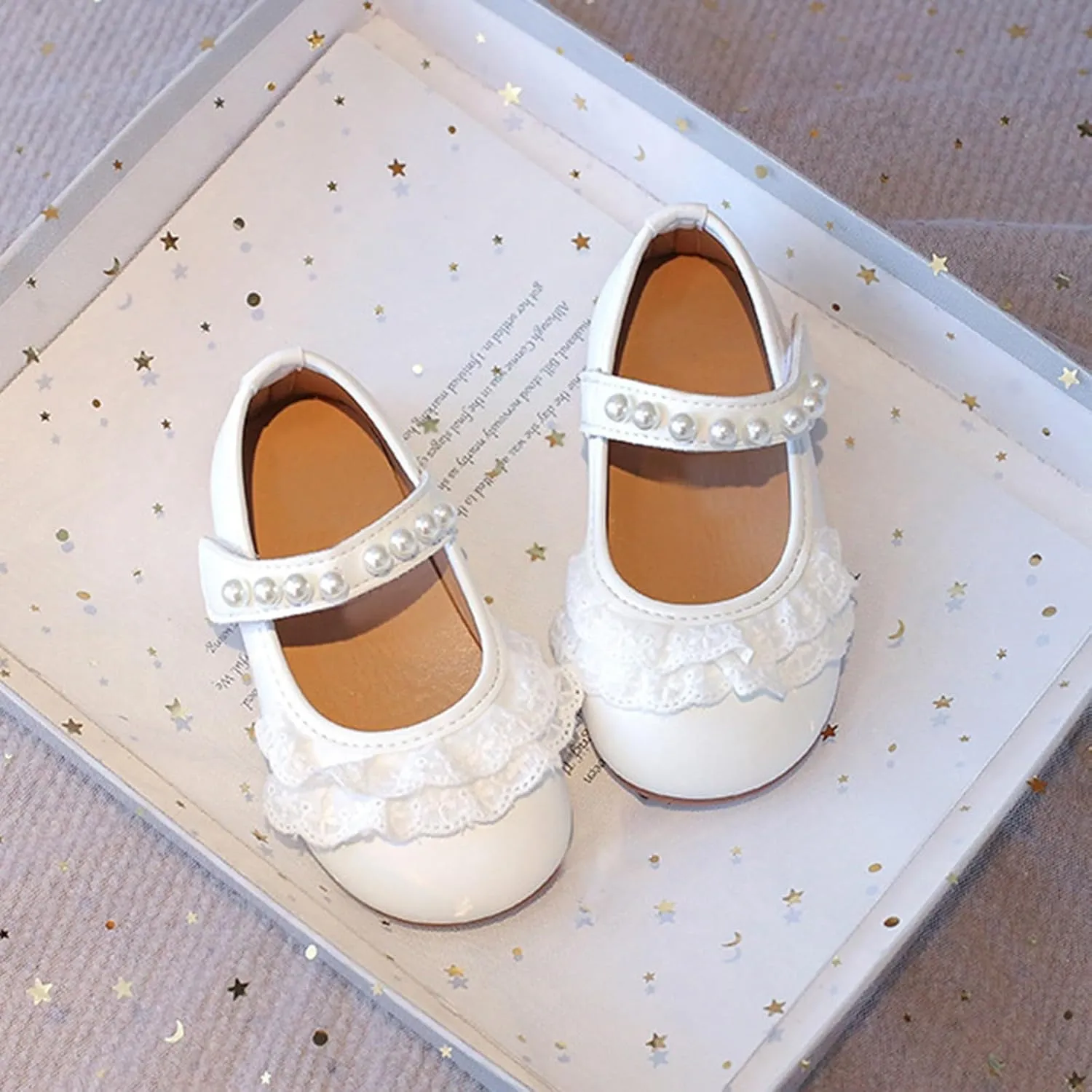 Baby Girls Leather Beaded Strap Lace Sandals Low Heel Closed Toe Ankle Summer Shoes Kids Toddler Formal Wedding Sandals