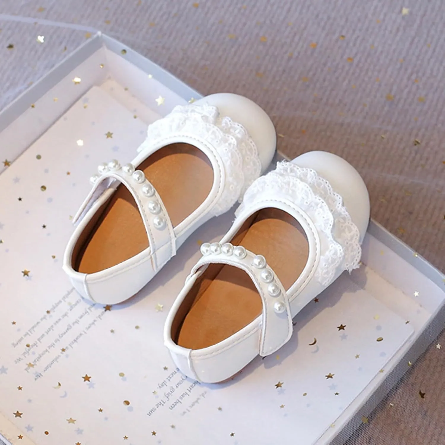 Baby Girls Leather Beaded Strap Lace Sandals Low Heel Closed Toe Ankle Summer Shoes Kids Toddler Formal Wedding Sandals