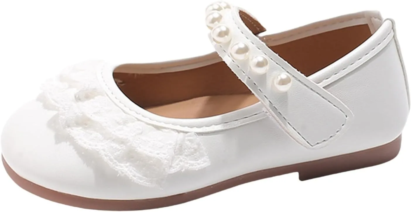 Baby Girls Leather Beaded Strap Lace Sandals Low Heel Closed Toe Ankle Summer Shoes Kids Toddler Formal Wedding Sandals