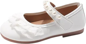 Baby Girls Leather Beaded Strap Lace Sandals Low Heel Closed Toe Ankle Summer Shoes Kids Toddler Formal Wedding Sandals